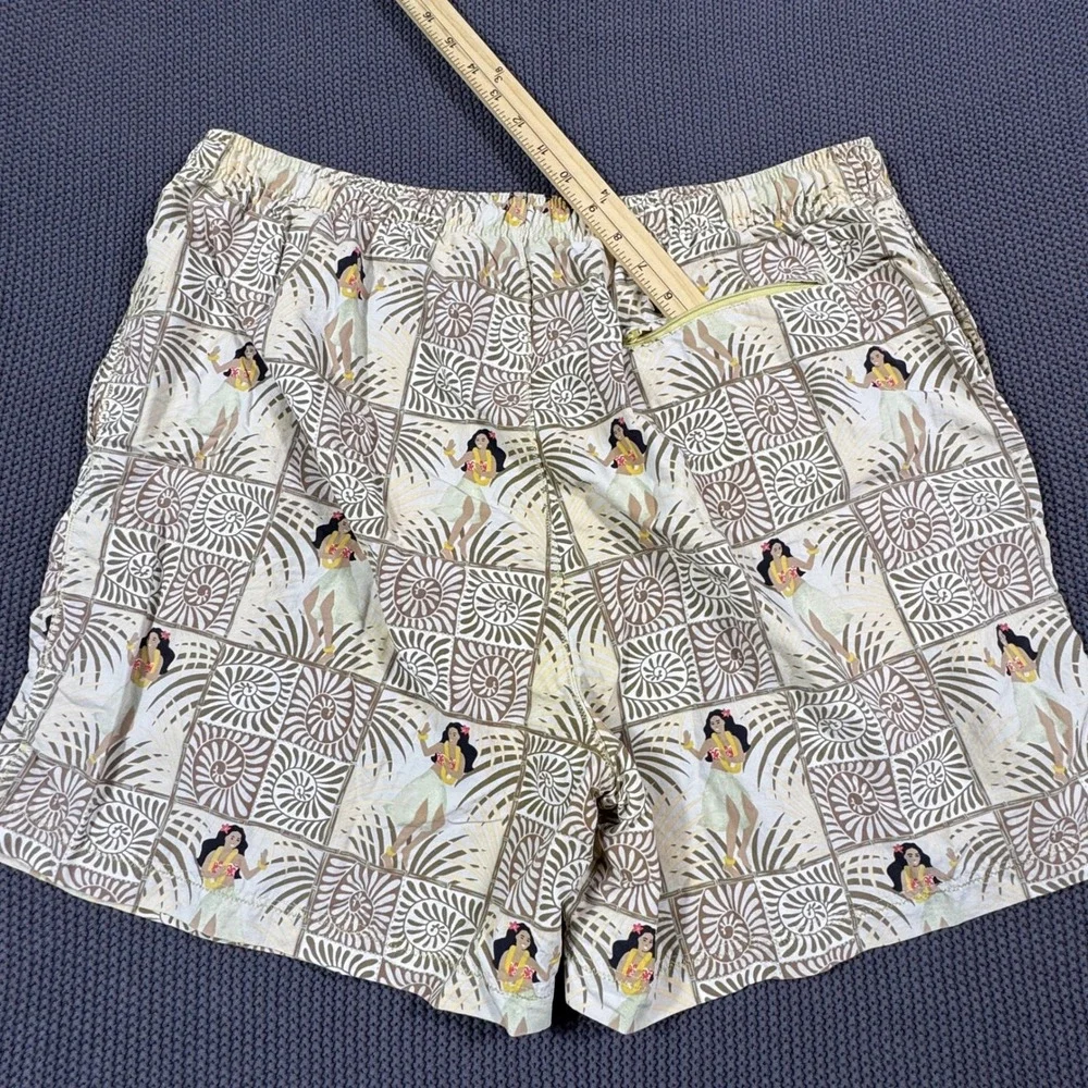 Tommy Bahama Mens Hula‎ Girl Shell Hawaiian Print Swim Trunks Tan Nylon Lined XL